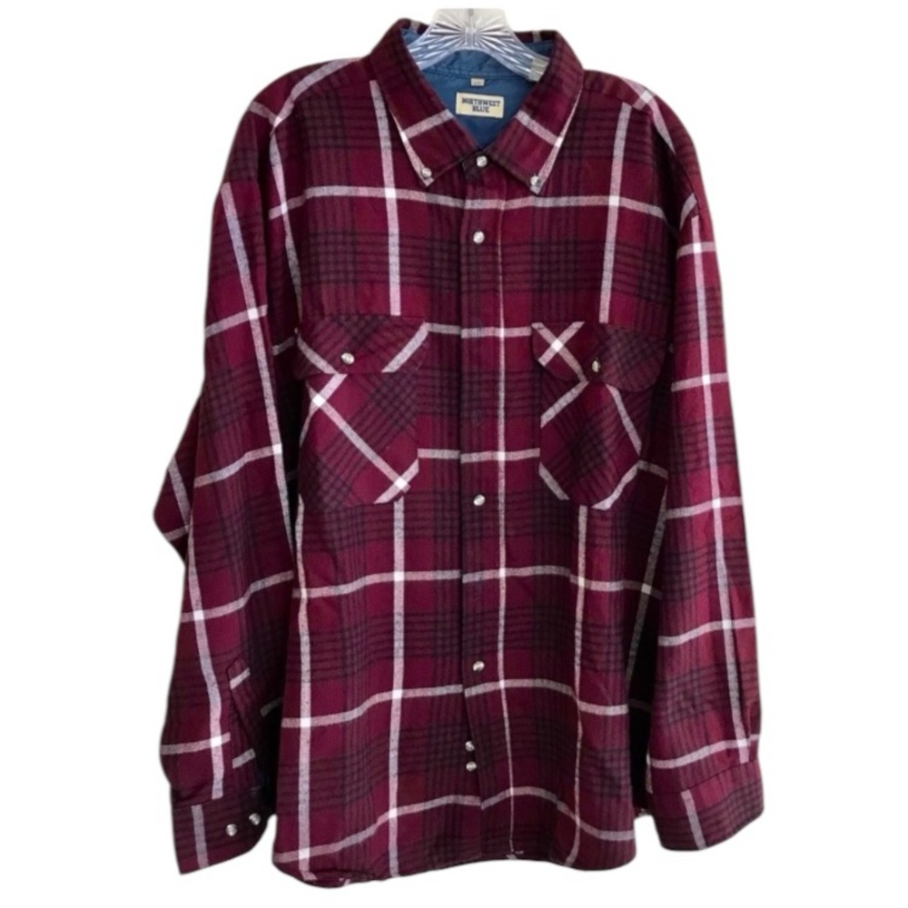 NORTHWEST BLUE PLAID Shirt Red Size XXL Button Down Cozy Comfort Long Sleeve